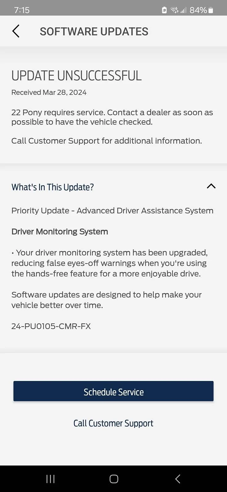 Ford Mustang Mach-E Update 6.13.0 caused Driver Monitor Camera Fault 2024-03-28 07.15.04