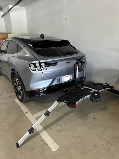 Ford Mustang Mach-E Thule Easyfold XT-2 + U-Haul Hitch installed IMG_6486