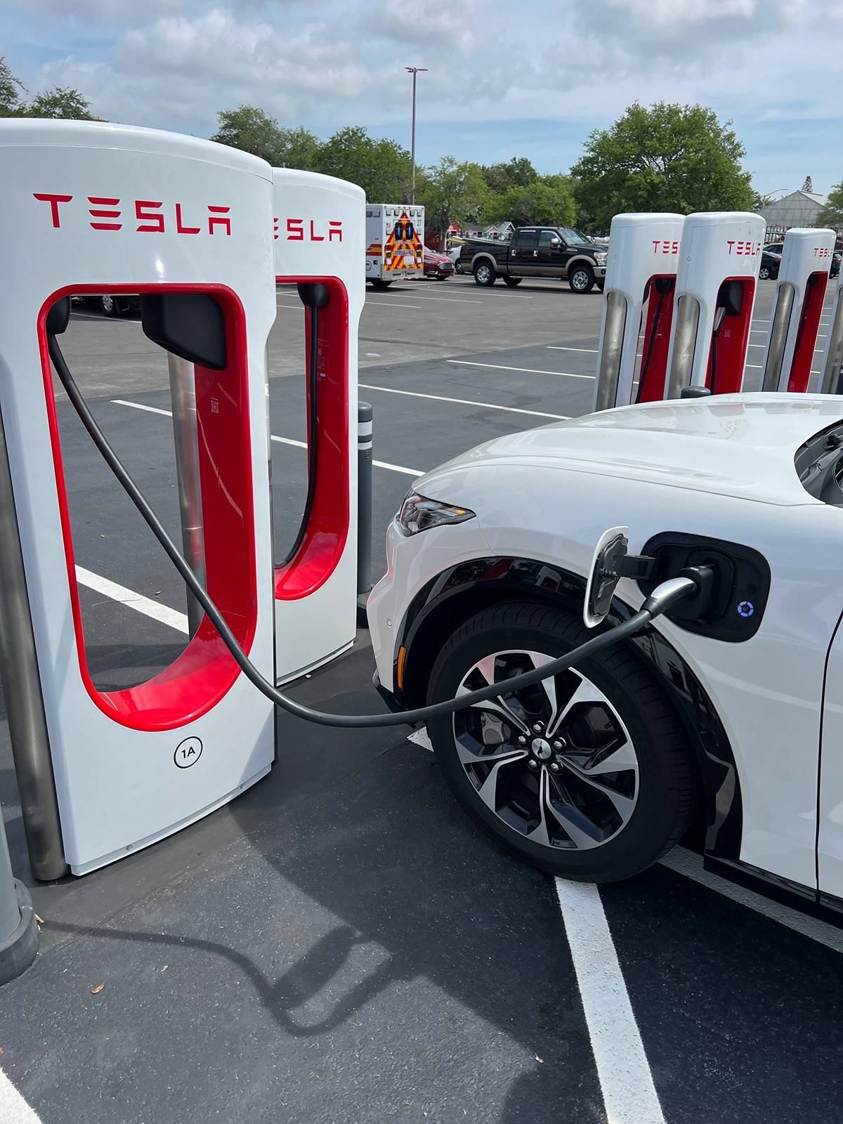 Ford Mustang Mach-E First Tesla Superchargers with "Magic Dock" CCS Adapter are online... and charged up a Rivian IMG_4788