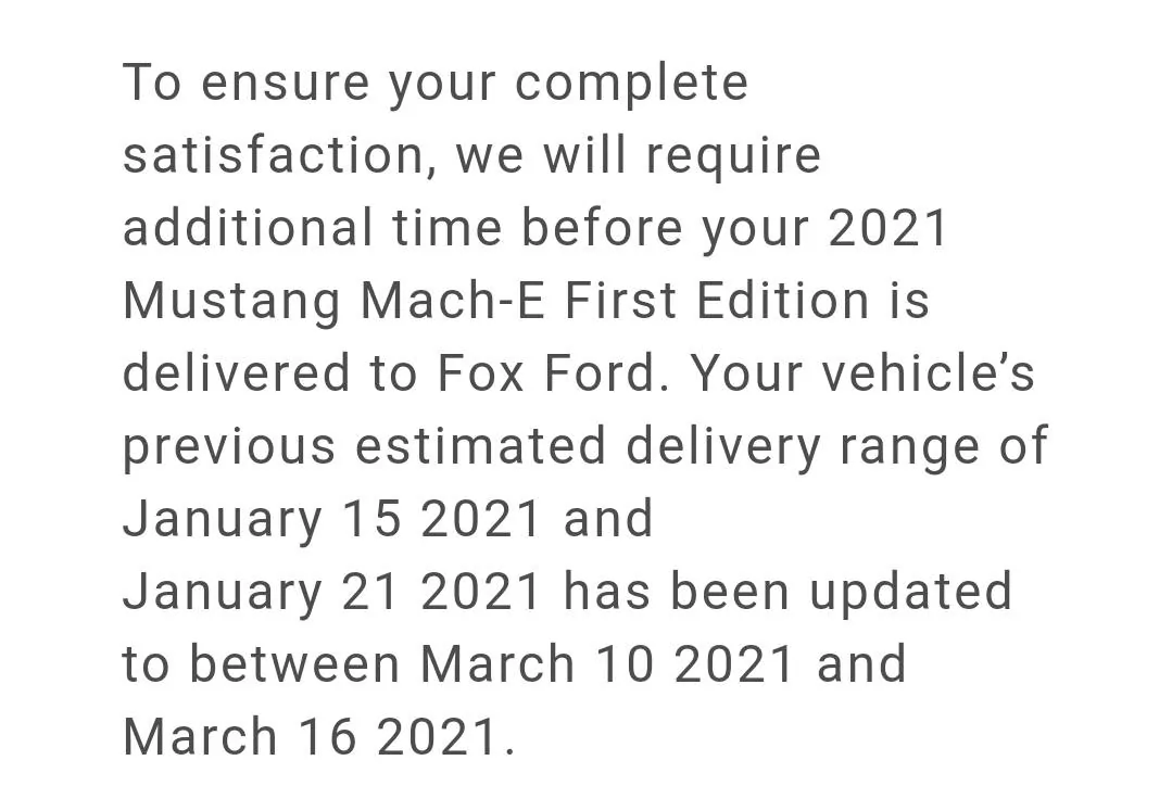 Ford Mustang Mach-E Ford sends mass Mach-E delivery delay emails [Updated with Ford's response] Screenshot_20210114-223906_Gmail