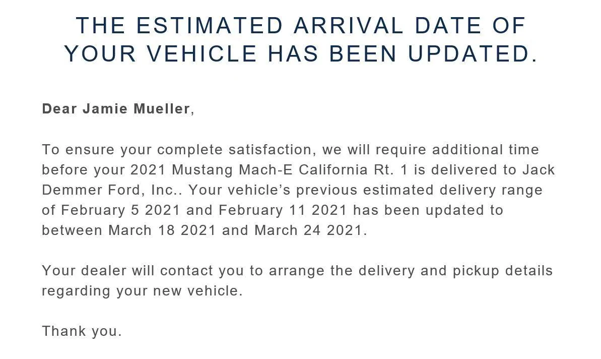 Ford Mustang Mach-E Ford sends mass Mach-E delivery delay emails [Updated with Ford's response] 1610682770258