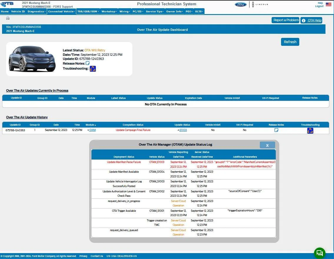 Ford Mustang Mach-E Post here if you have an active FDRS account and are willing to look up info for others 3FMTK3SU6MMA03508-15-Apr-24OTA