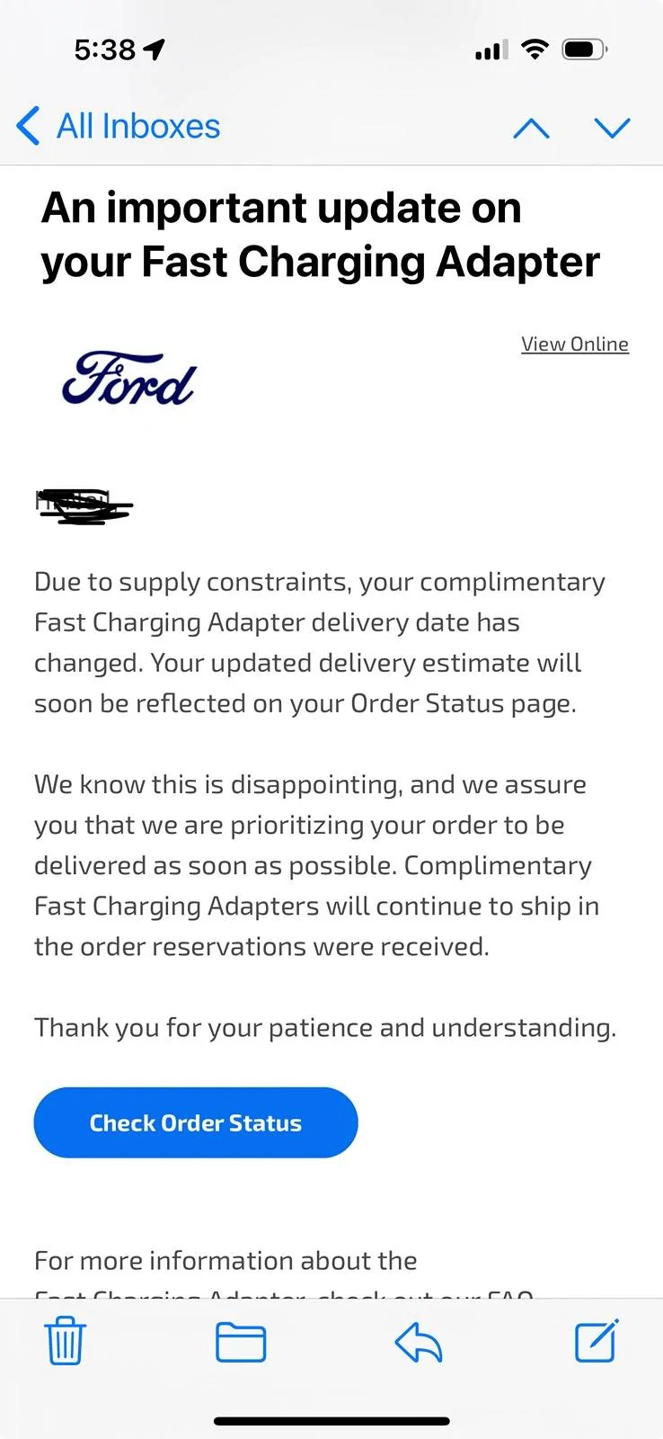 Ford Mustang Mach-E An important update on your Fast Charging Adapter - Adapter Shipments Delayed IMG_5232