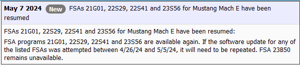 Ford Mustang Mach-E Post here if you have an active FDRS account and are willing to look up info for others FSAs-Resumed