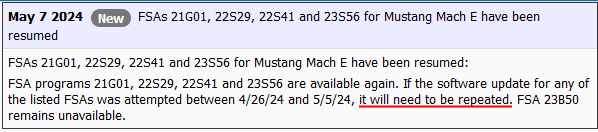 Ford Mustang Mach-E 1-Pedal Drive Fault - After HVBJB Replacement FSAs-Resumed