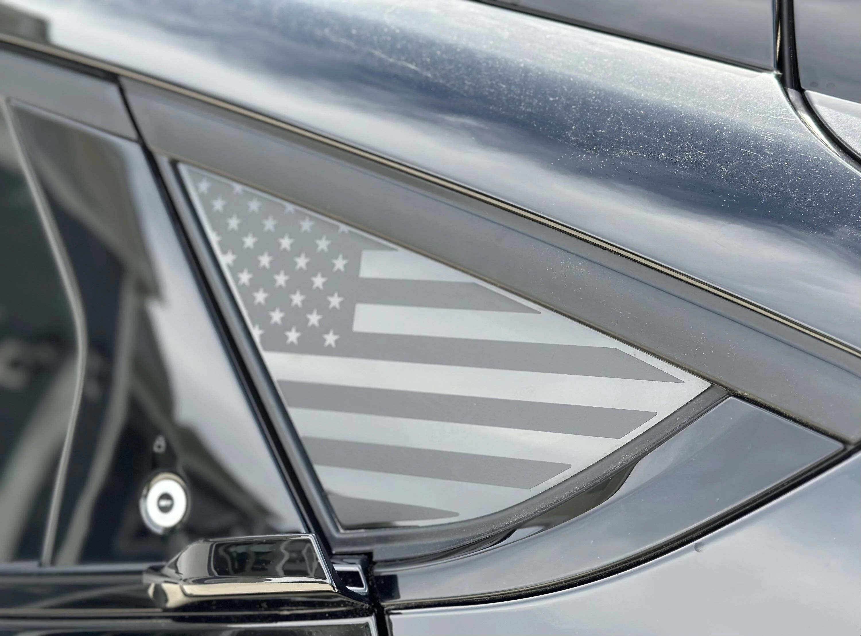 Ford Mustang Mach-E Rear Back Quarter Window American Flag Vinyl Decal IMG_6482