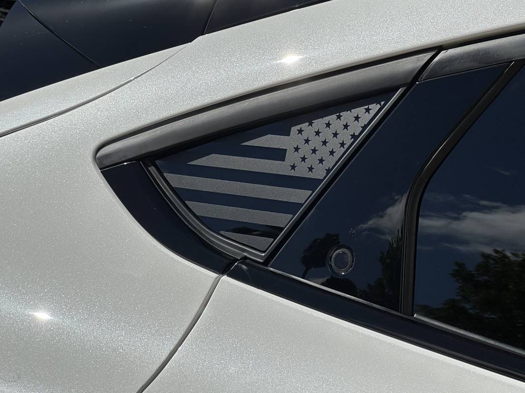 Ford Mustang Mach-E Rear Back Quarter Window American Flag Vinyl Decal IMG-3016