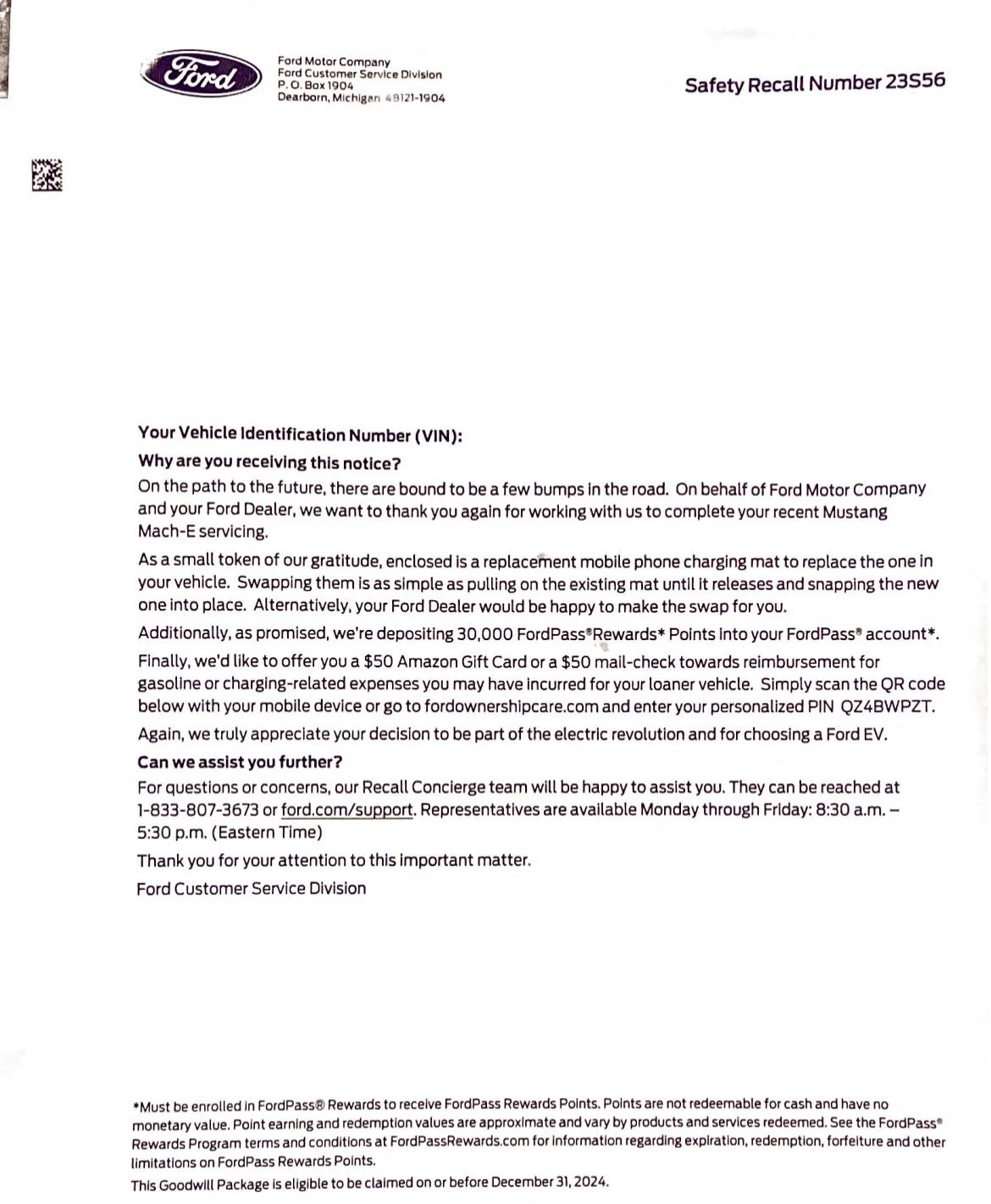 Ford Mustang Mach-E Weird Safety Recall package came yesterday Ford