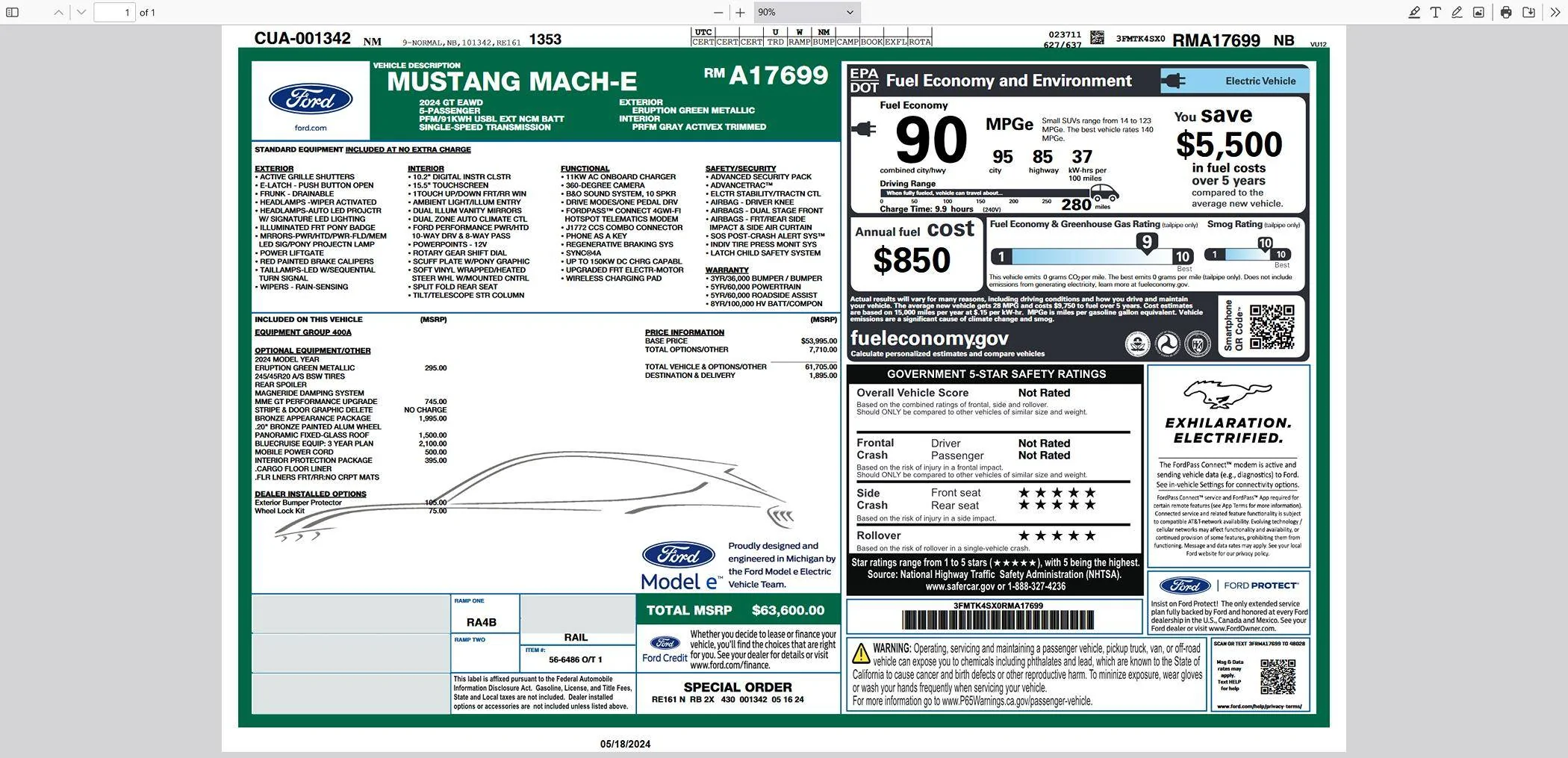 Ford Mustang Mach-E 2024 Mach-E GTPE Window Sticker Screenshot 2024-05-18 at 16-19-56 Window Sticker - windowsticker.pdf