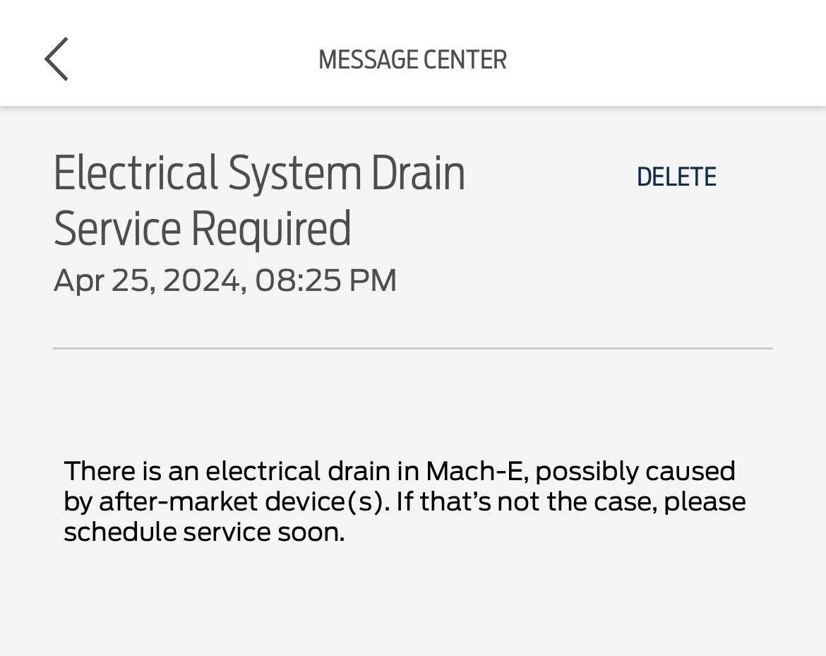 Ford Mustang Mach-E Troubleshooting "Electrical System Drain Service Required" Message IMG_2907