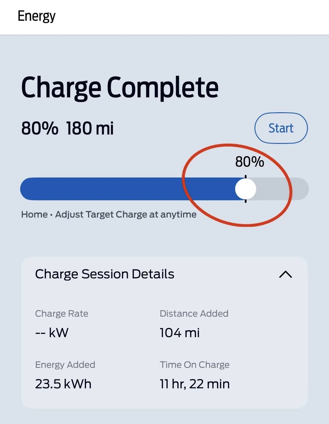 Ford Mustang Mach-E I set up 80% of target charging. But Why does charging stop at 78%?! IMG_9452