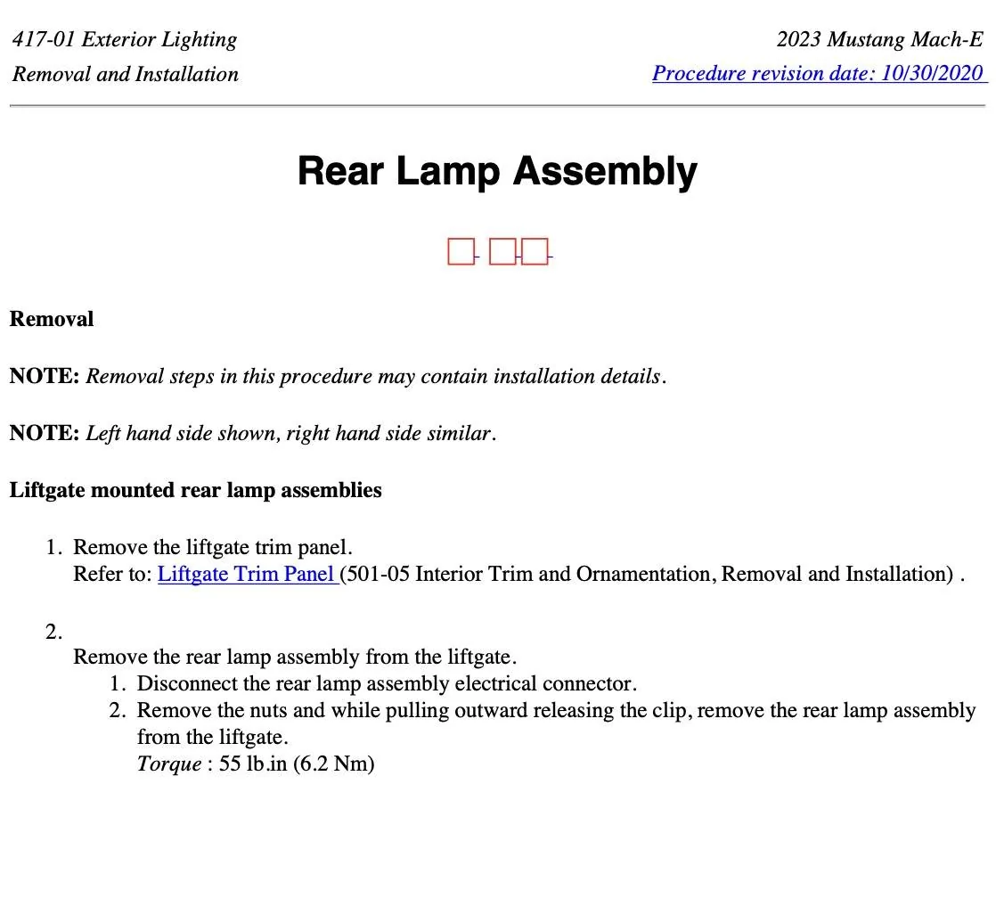 Ford Mustang Mach-E Instructions to remove & disassemble the inner taillights? Screenshot 2024-06-01 at 8.19.37 AM
