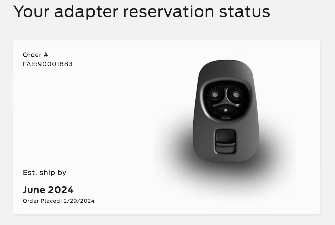 Ford Mustang Mach-E Ford NACS Adapter has shipped [and NOW ARRIVING]! Screenshot 2024-06-03 at 4.16.02 PM
