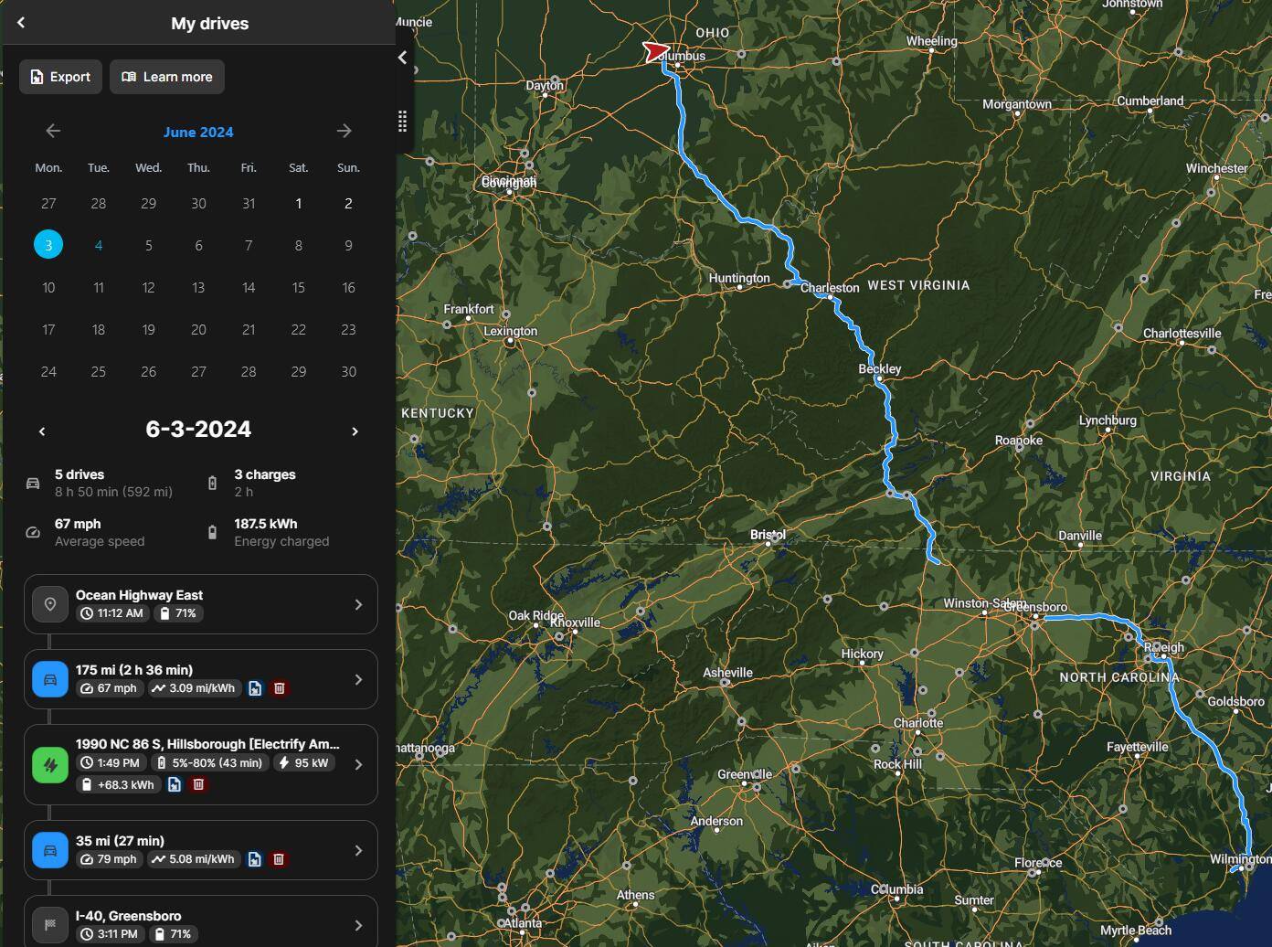 Ford Mustang Mach-E Return trip from NC to Ohio using ABRP with Live Stats (Screenshots and a few notes) 1717521358339-mn