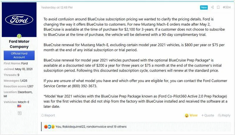 Ford Mustang Mach-E 2023 job1 bluecruise trial period wtfford