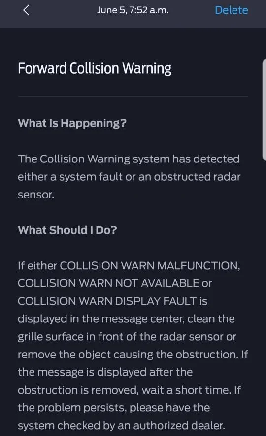 Ford Mustang Mach-E Front Camera Fault & Pre-Collision Assist Not Available Errors Screenshot_20240606-102413_FordPass