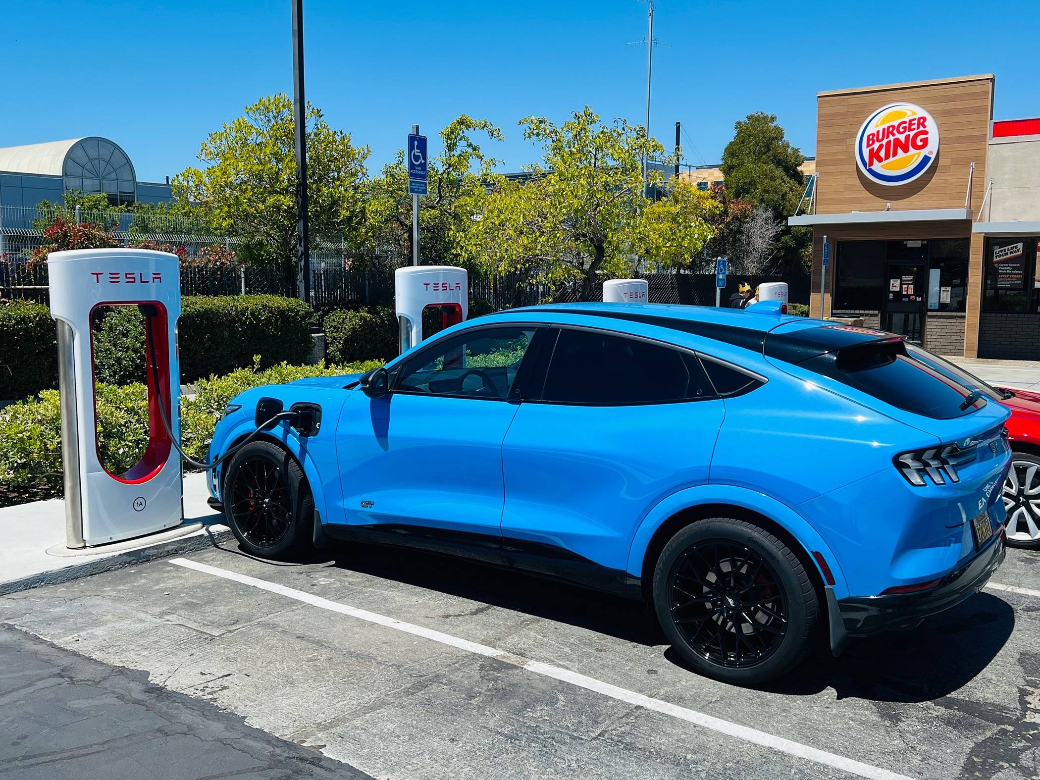 Ford Mustang Mach-E Charged Mach-E at Tesla Supercharger via Adapter IMG_4689