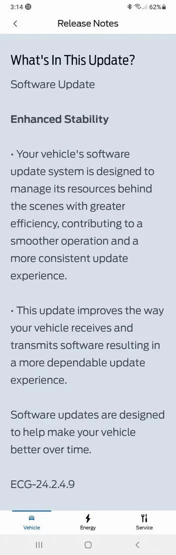 Ford Mustang Mach-E OTA Update ECG-24.2.4.9 Updat