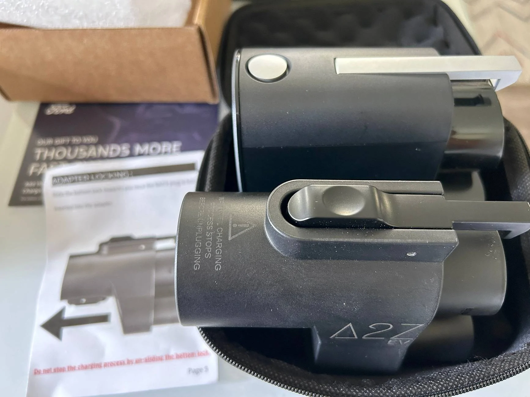 Ford Mustang Mach-E TESLA Adapter + DIY locking plate to keep it secure while plugged in. IMG_2280