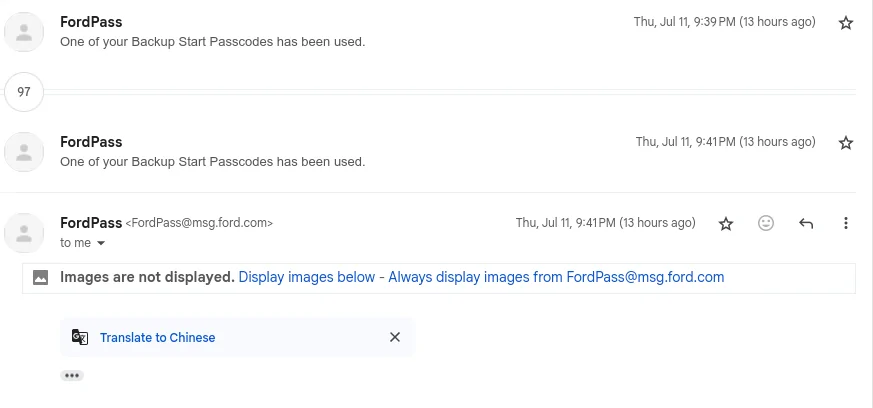 Ford Mustang Mach-E Got 100 emails for "Your Backup Start Passcode was used" Screenshot from 2024-07-12 11-40-53