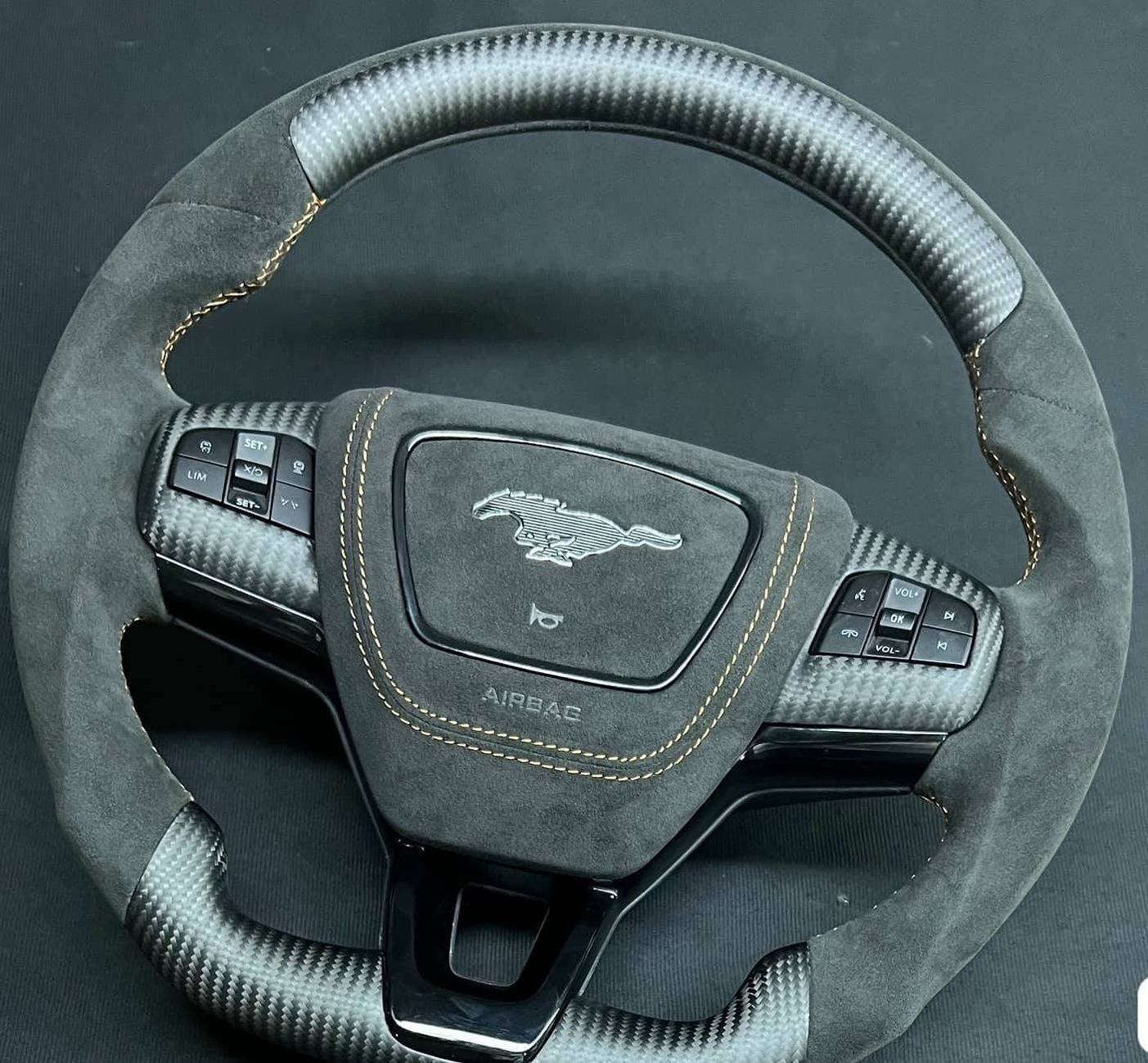 Ford Mustang Mach-E RED FLOCKED steering wheel for Mach-E, by BSKT Design 440743399_7906503132717243_1399747960988887144_n