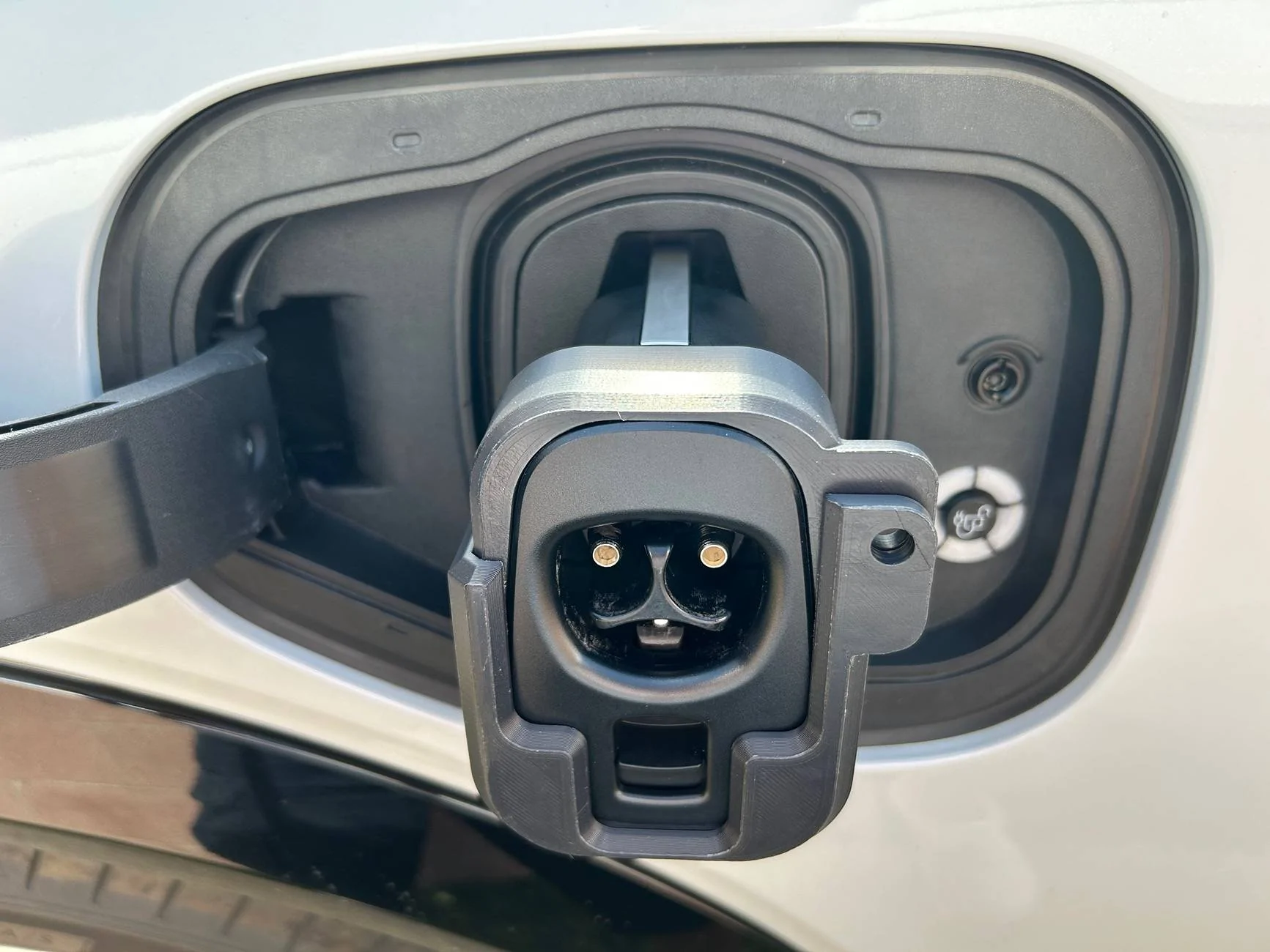 Ford Mustang Mach-E 3D printed lock for Ford NACS adapter IMG_2037