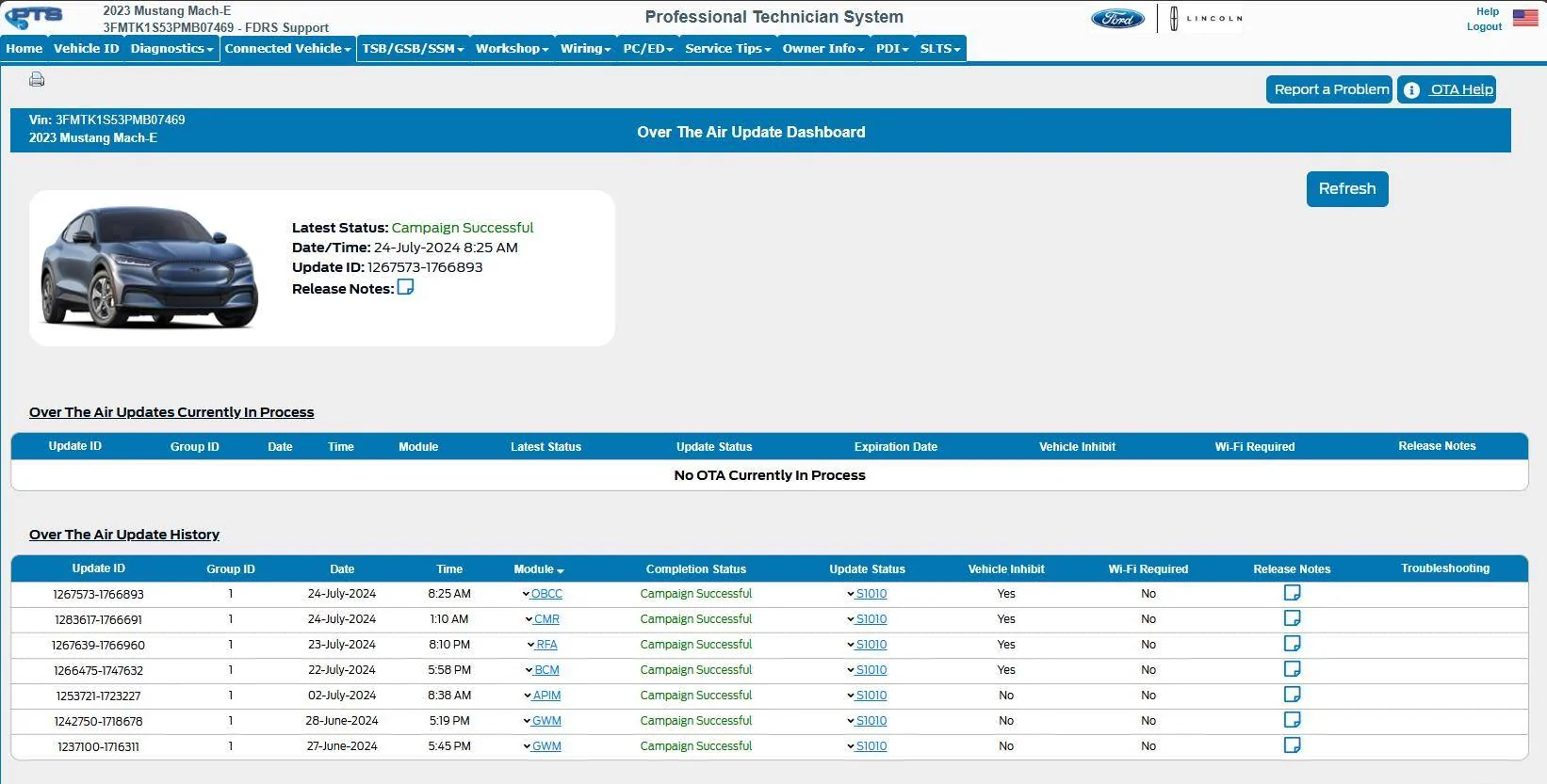 Ford Mustang Mach-E Post here if you have an active FDRS account and are willing to look up info for others 3FMTK1S53PMB07469-24-Jul-24OTA