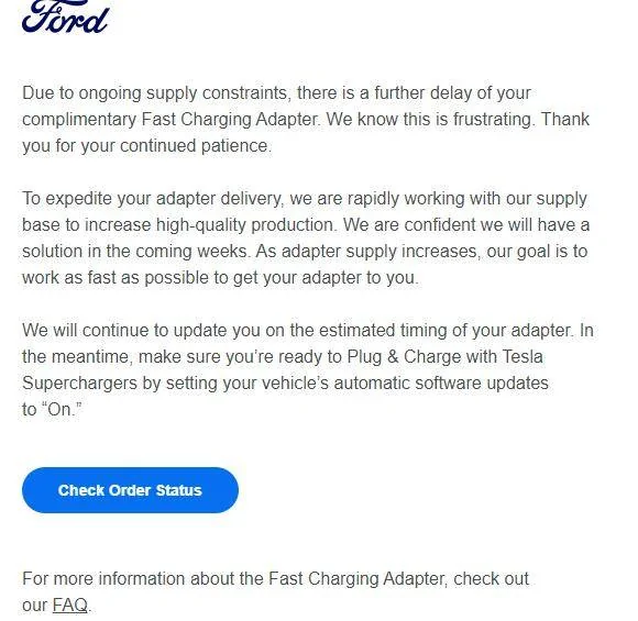 Ford Mustang Mach-E NACS Adapter delivery window delayed again Screenshot 2024-07-31 123143