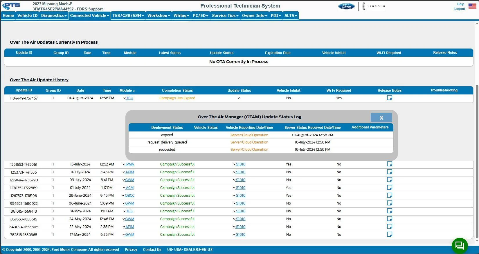 Ford Mustang Mach-E Post here if you have an active FDRS account and are willing to look up info for others 3FMTK4SE2PMA44592-3-Aug-24OTA