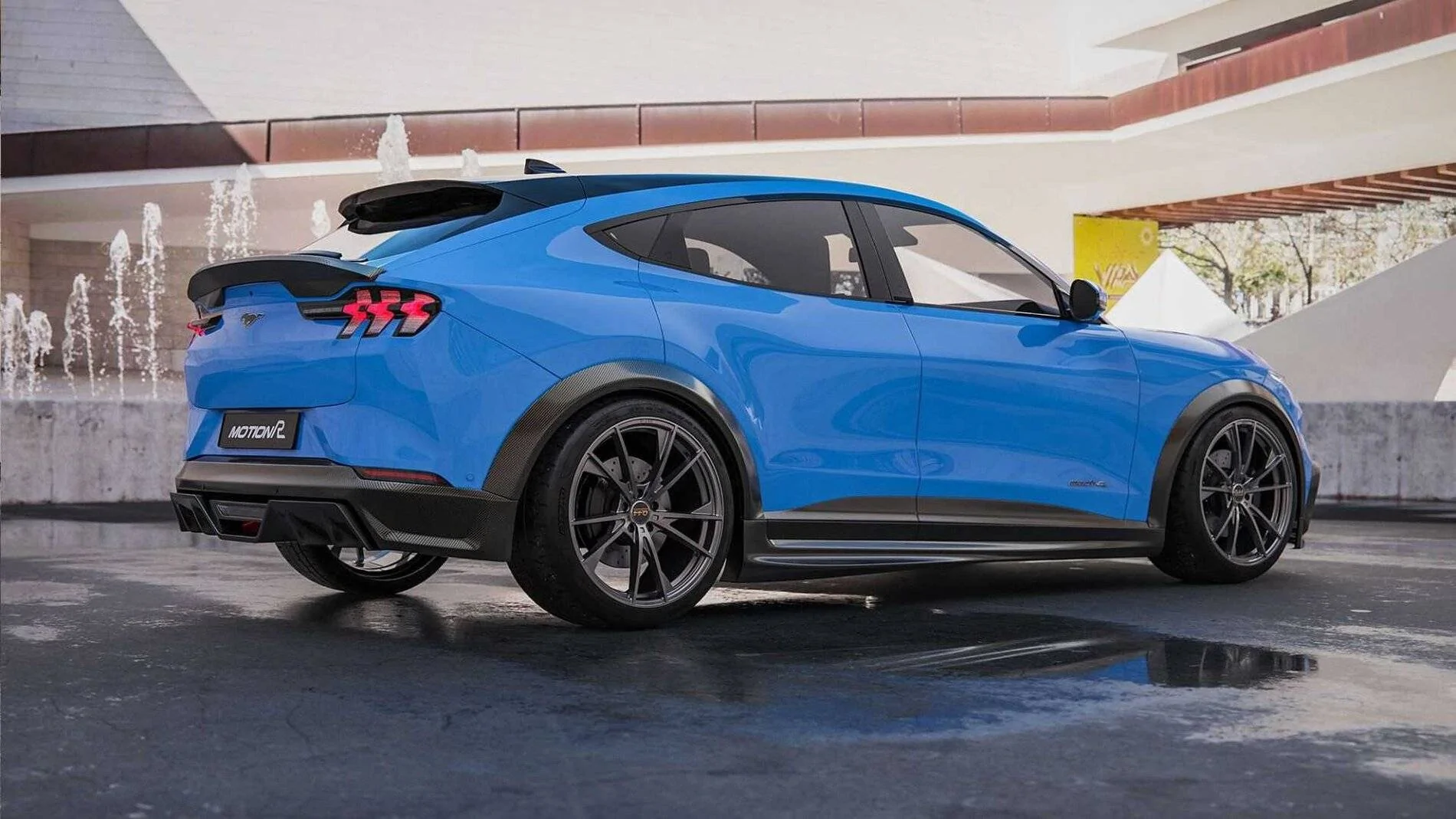 Ford Mustang Mach-E Mach-E by Motion R Design: body kit, front lip, fender flares, spoiler, wheels, drop, mods ford-mustang-mach-e-by-motion-r-design-front-corner 5
