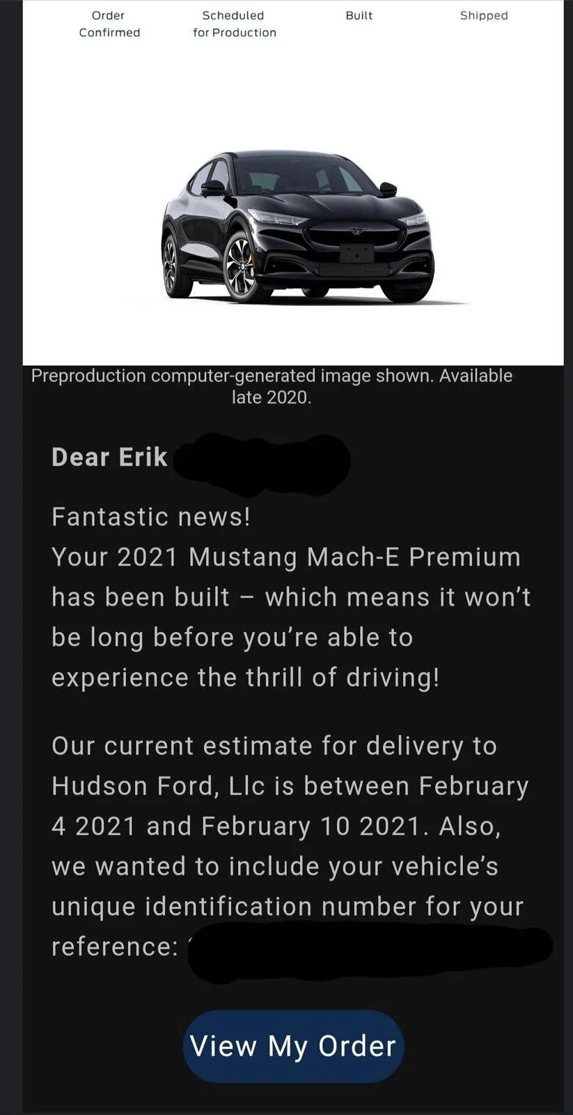 Ford Mustang Mach-E Delayed delivery date now moved up (sooner) Screenshot_20210121-220337_Gmail