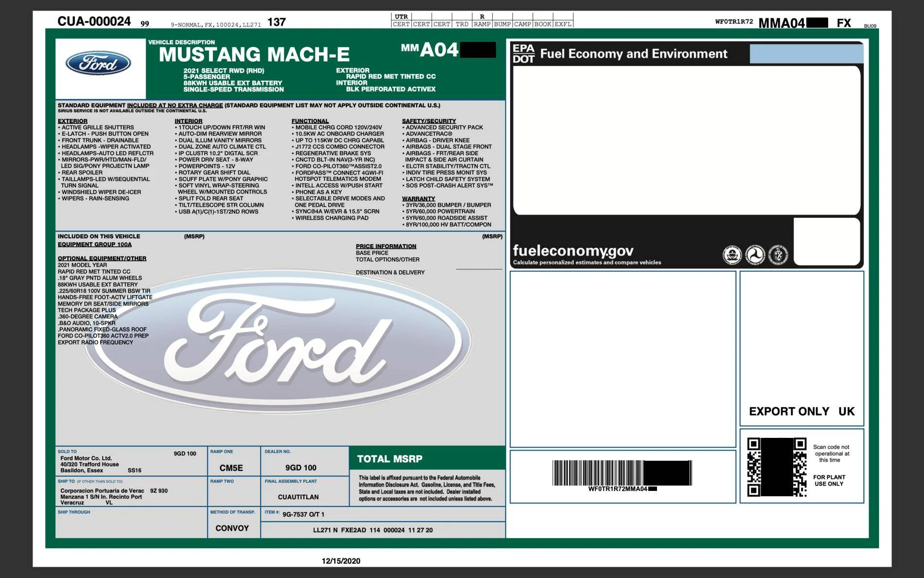 Ford Mustang Mach-E UK Customers UK windowsticker exampl