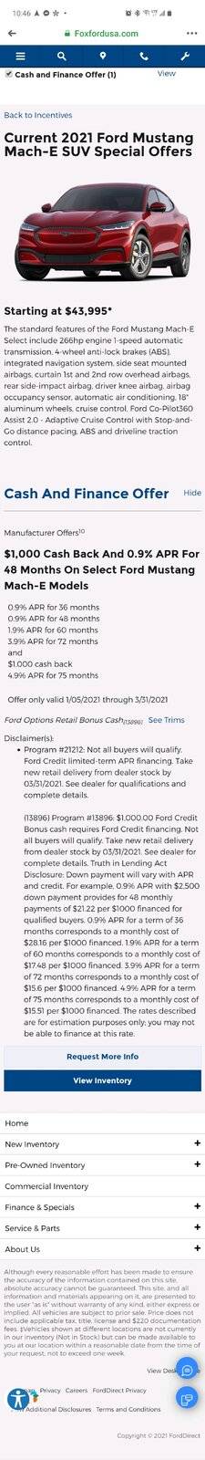 Ford Mustang Mach-E Current financing rebates and incentives? Screenshot_20210128-104648_Facebook