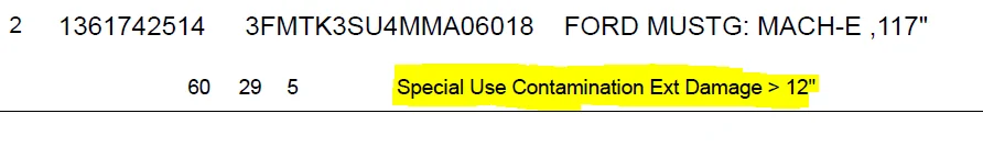 Ford Mustang Mach-E Delivery Receipt shows Special Use Contamination Damage 1611928638601