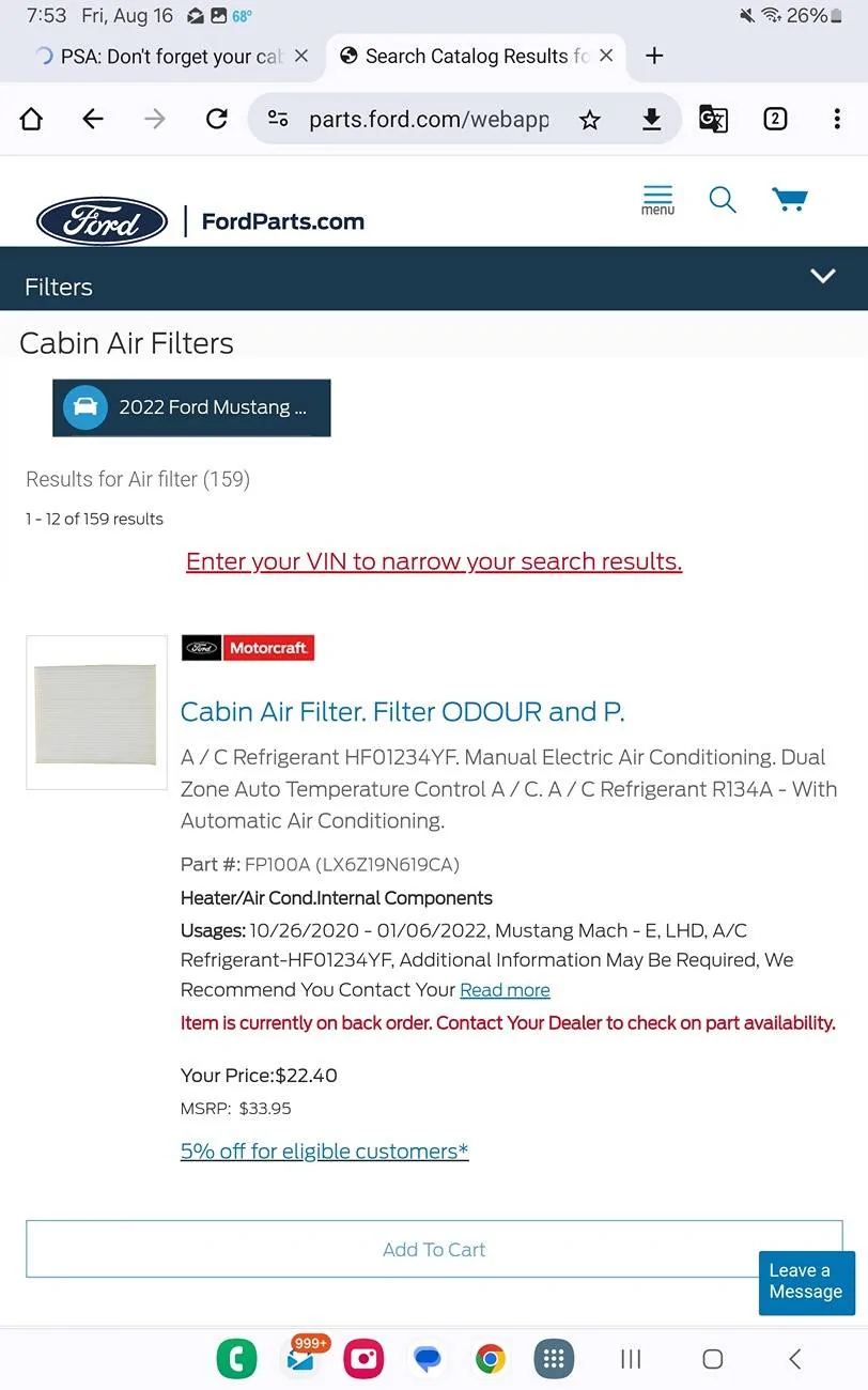 Ford Mustang Mach-E PSA: Don't forget your cabin air filter 1000003950