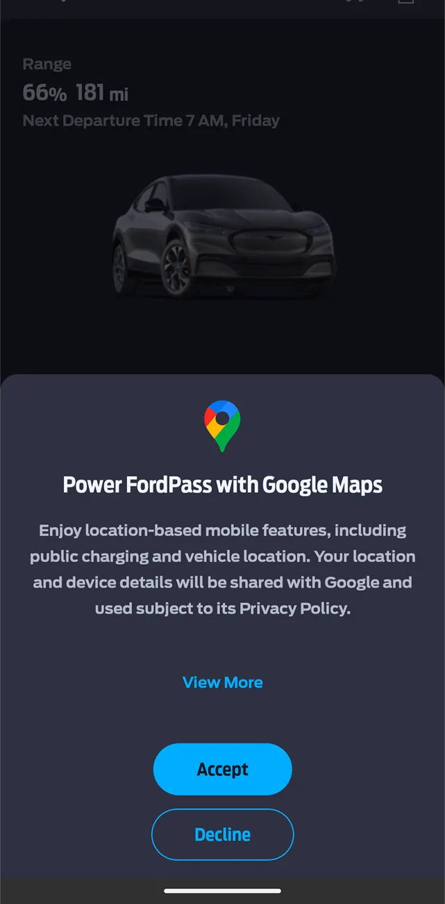 Ford Mustang Mach-E Ford pass location feature no longer working. Screenshot_20240817-065356