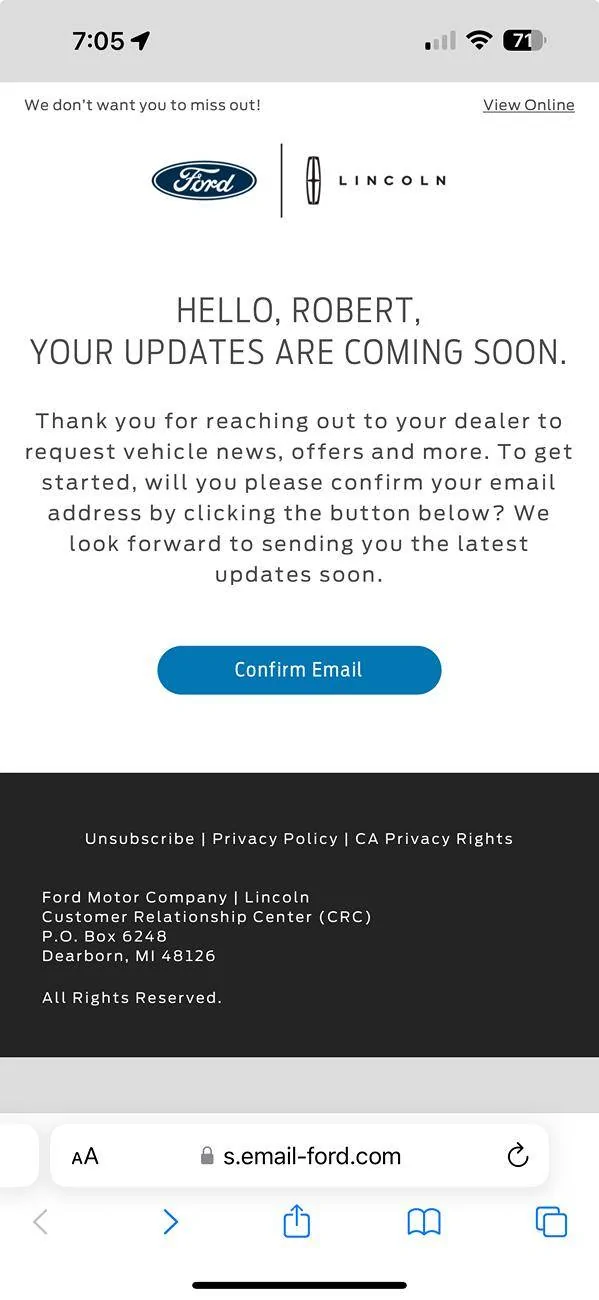 Ford Mustang Mach-E Strange email - possible phish 1724717153352-6h