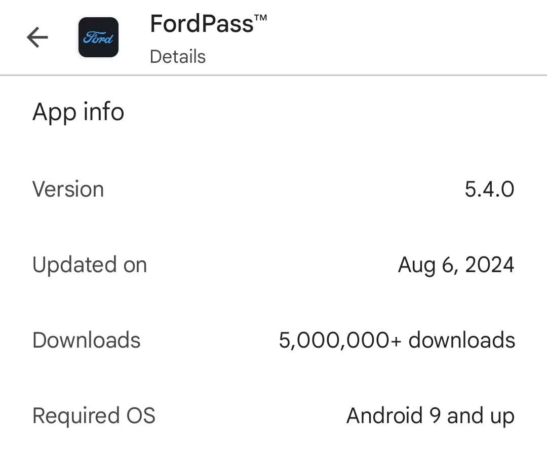 Ford Mustang Mach-E FordPass roll windows down function disappeared Screenshot_20240902_075834_Google Play Stor