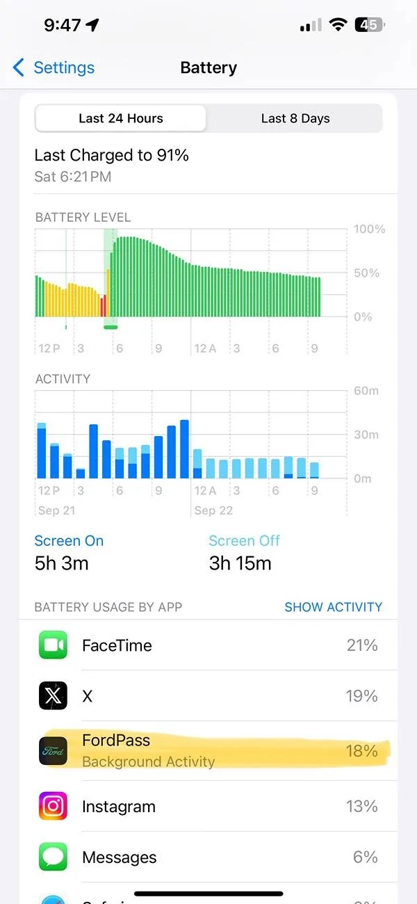 Ford Mustang Mach-E iOS18 FordPass Battery Drain IMG_3306
