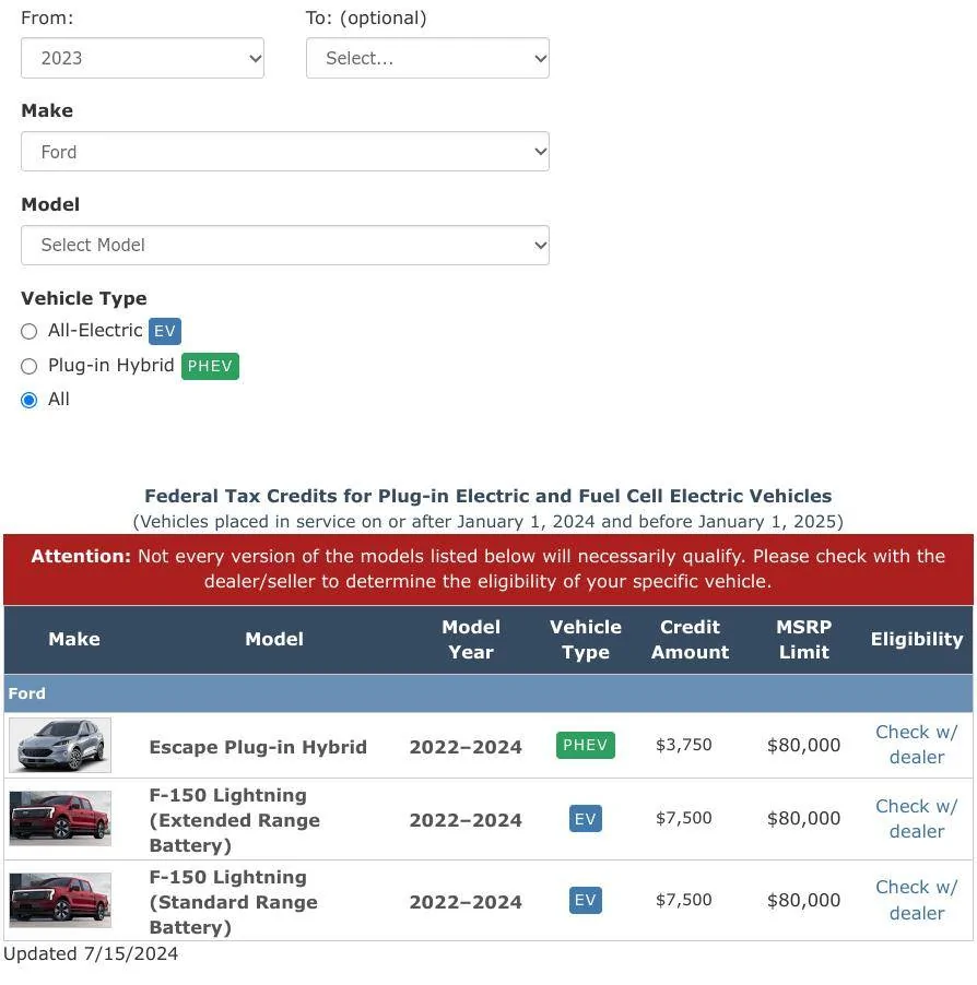 Ford Mustang Mach-E 2023 Mach-E Tax Eligibility Screenshot 2024-09-23 9.41.03 PM