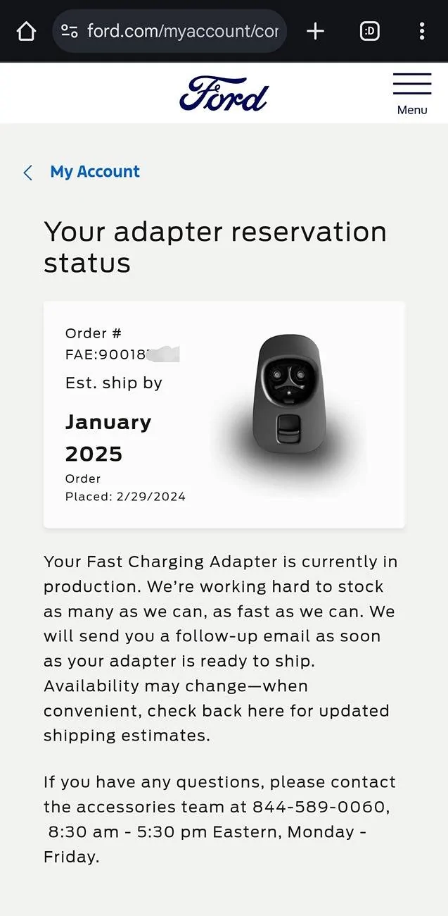 Ford Mustang Mach-E NACS Adapter Ship Date of September 2024 Delayed to January 2025 (Update: This Was An Error by Ford) Screenshot_20241001_183919_Chrom