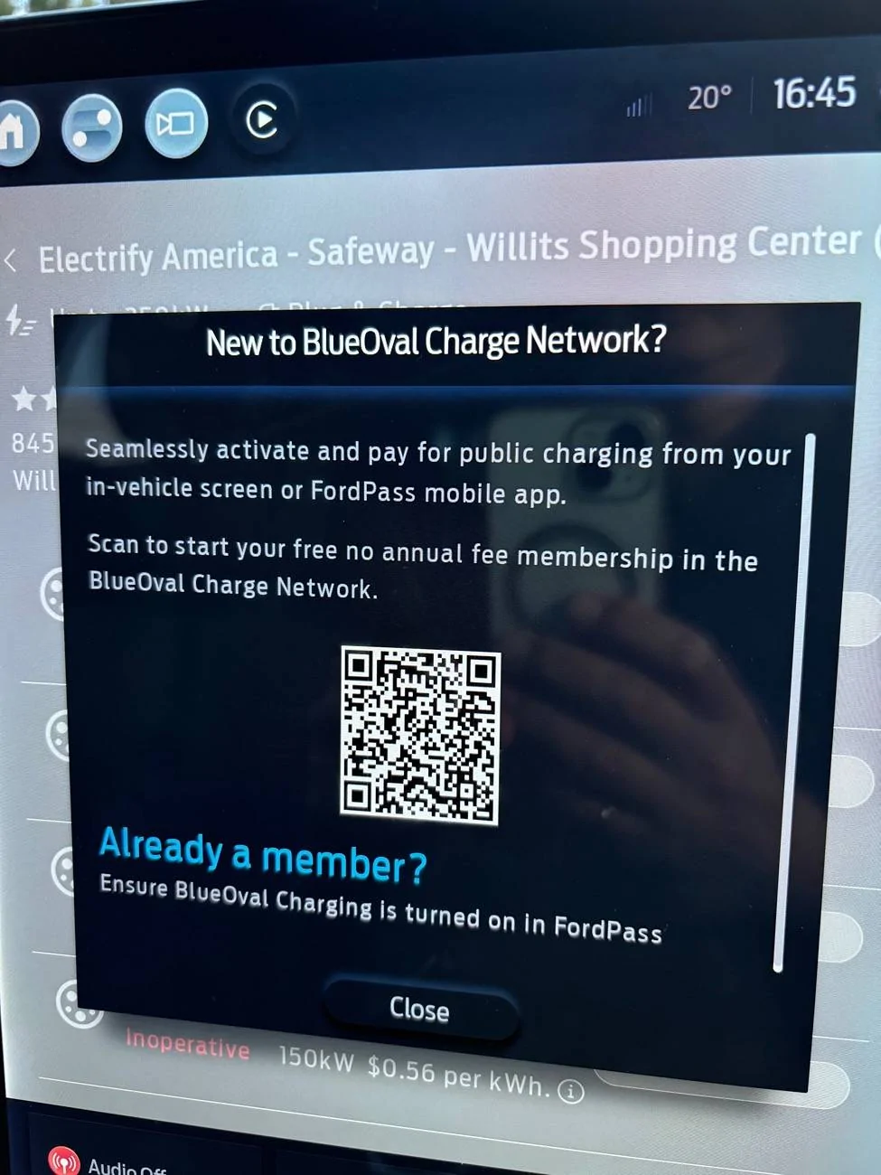 Ford Mustang Mach-E Couldn't plug-n-charge at Tesla and Charge-Assist just gave me a QR code to subscribe to Blue Oval IMG_2632