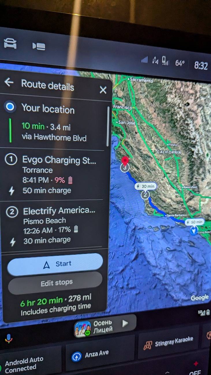 Ford Mustang Mach-E Finally, Android Auto - battery information showing in Google maps PXL_20241015_033206338