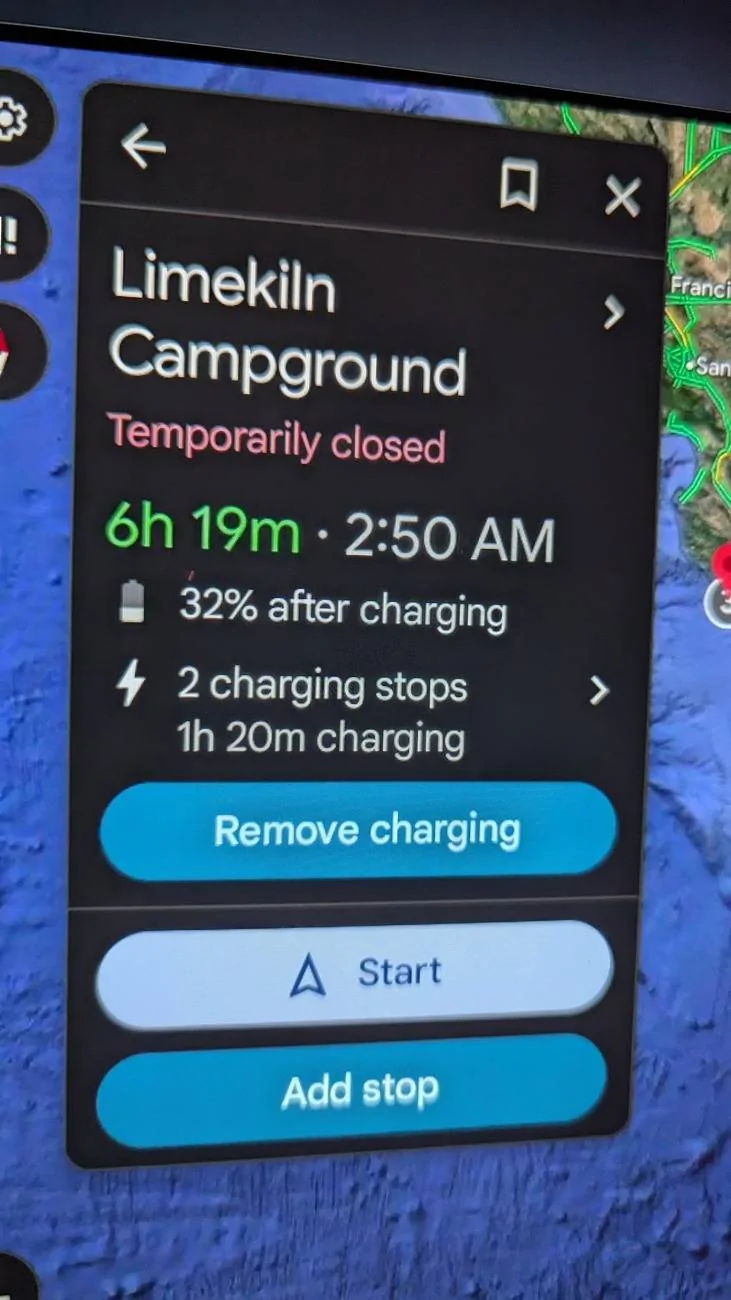 Ford Mustang Mach-E Finally, Android Auto - battery information showing in Google maps PXL_20241015_033109197
