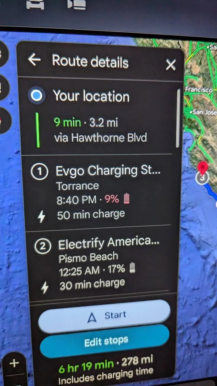 Ford Mustang Mach-E Finally, Android Auto - battery information showing in Google maps PXL_20241015_033118368
