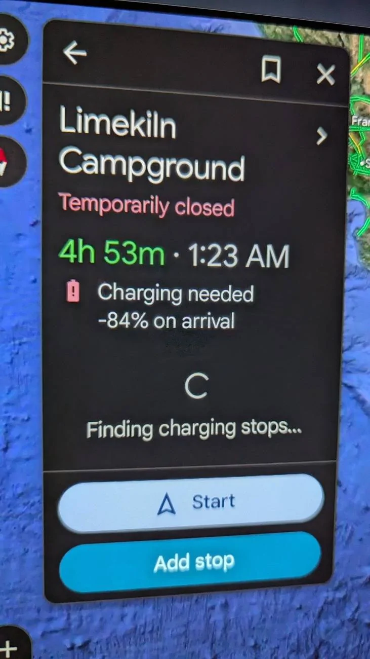 Ford Mustang Mach-E Finally, Android Auto - battery information showing in Google maps PXL_20241015_033106231