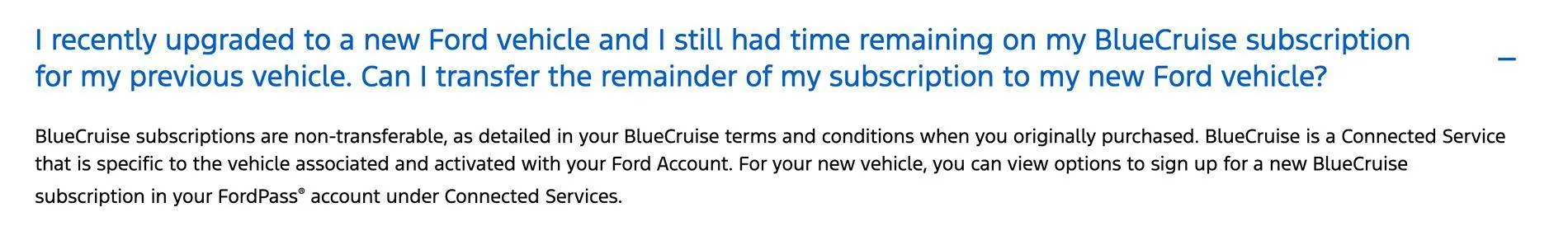 Ford Mustang Mach-E Bought a '21 Select Party to Party.  Prior Owner had 2 years left on BlueCruise. Is it transferable to me? 1729086652174-3o