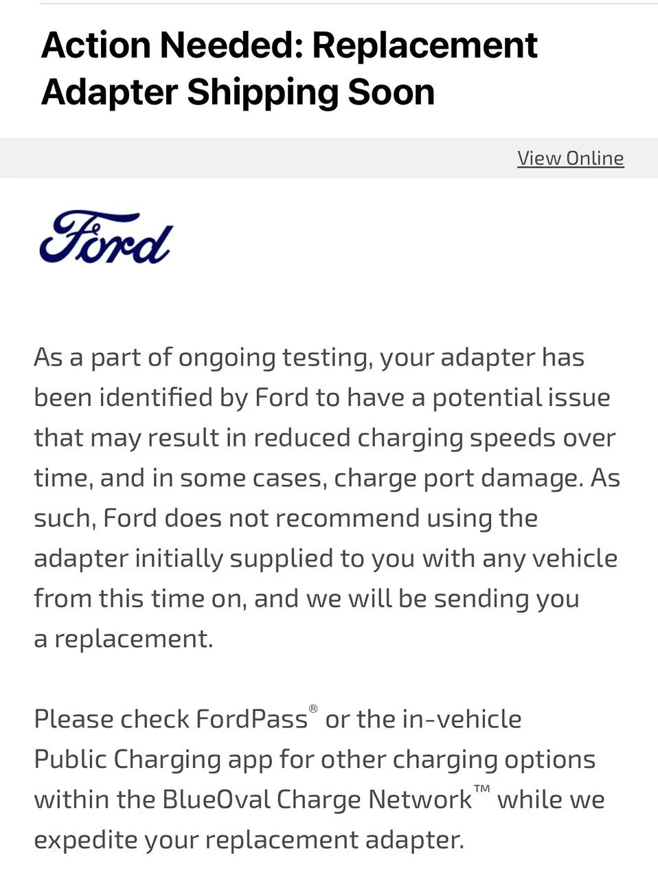 Ford Mustang Mach-E Email from Ford: Tesla NACS Replacement Adapter Shipping Soon IMG_8343