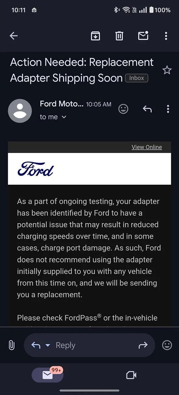 Ford Mustang Mach-E Email from Ford: Tesla NACS Replacement Adapter Shipping Soon 1000005631