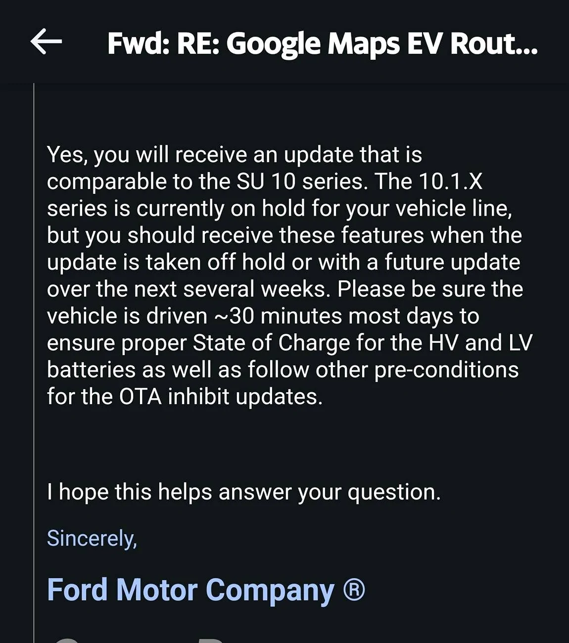 Ford Mustang Mach-E Google Maps EV Routing for Android Auto Now Available for Mustang Mach-E! Screenshot_20241030_124636_Yahoo Mail